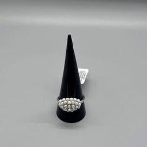 2.5-3.5mm White Cultured Freshwater Pearl Rhodium Over SS Ring Sz 12